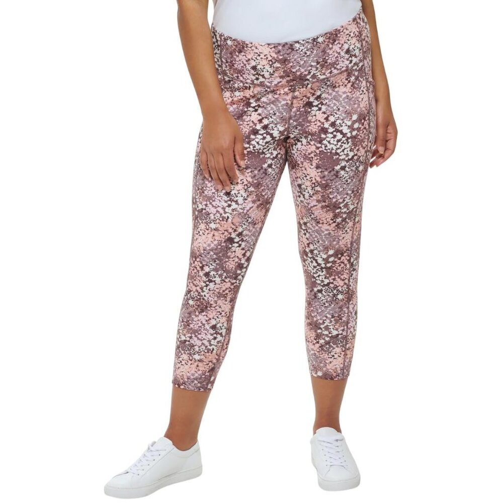 NWT Calvin Klein Printed High-Waist 7/8 Leggings Conceal Creamsicle Brown 1X